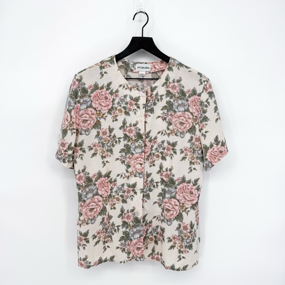 Vintage JH Collectibles Cottagecore Pastel Floral Button Up Blouse